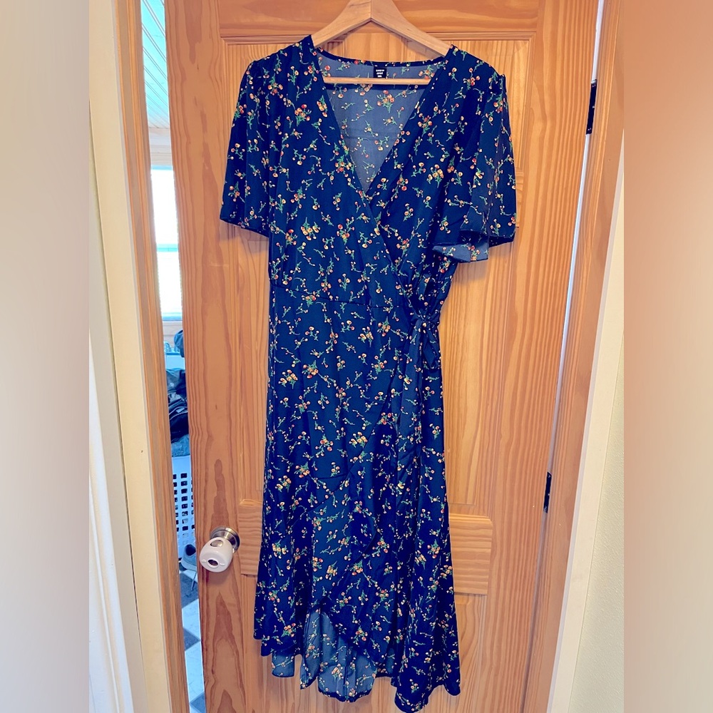 Royal Blue Flutter Sleeve Wrap Dress
